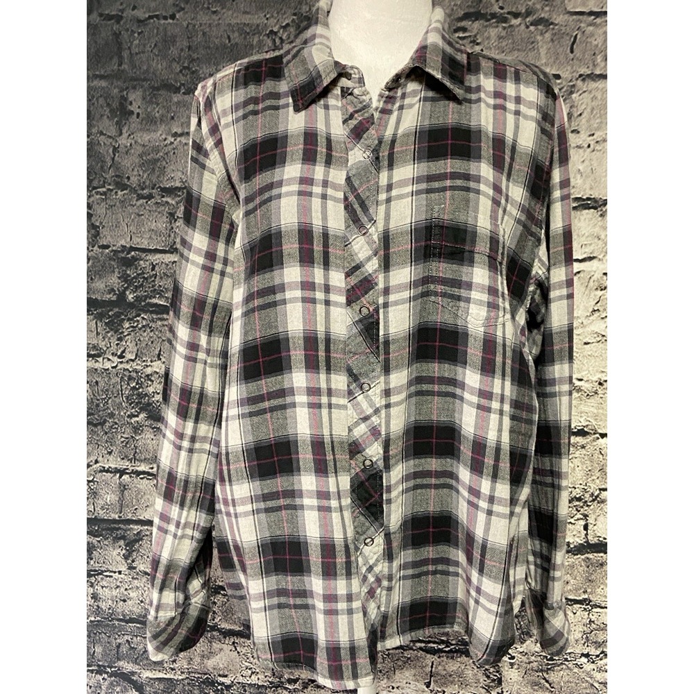 Relativity Womens Shirt Size 2x Extra Large Gray Flannel Plaid Relax Casual Soft